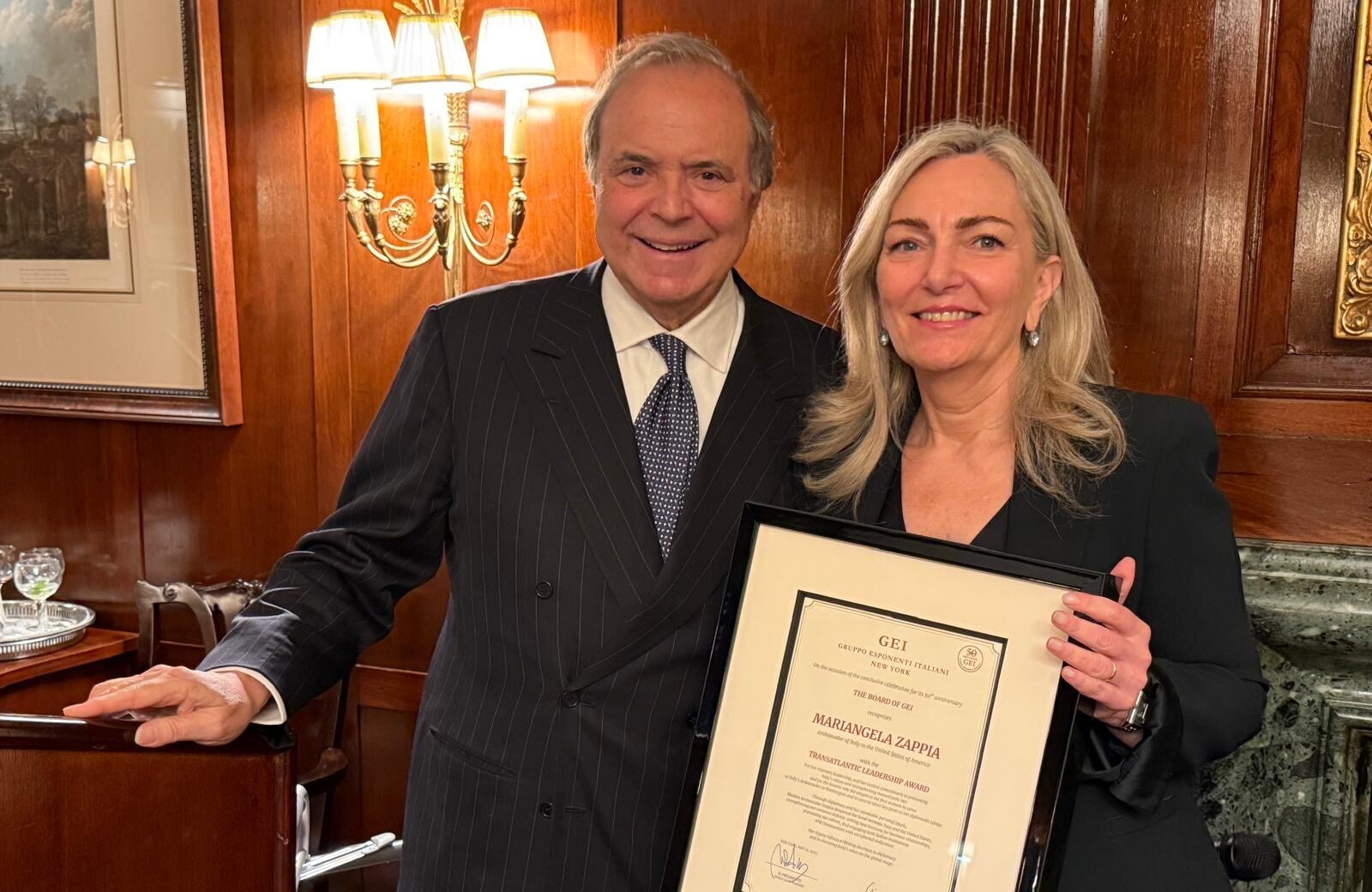 President of GEI, Mario Calvo Platero, with Madam Ambassador Mariangela Zappia
